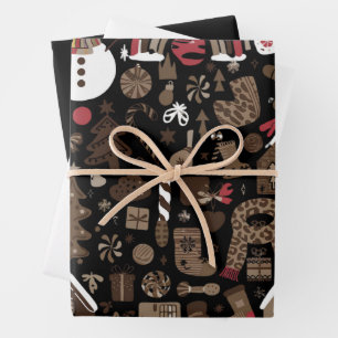 Weihnachts-Gekritzel Retro-Feiertags-Vintage-Bäume Geschenkpapier Set