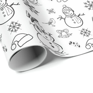 Weihnachts-Gekritzel Schneemann Lustig Schwarz und Geschenkpapier