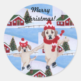 Weihnachts-Gelb-Labrador-Fun-Malerei Runder Aufkleber