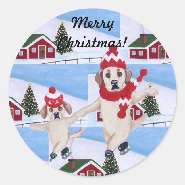 Weihnachts-Gelb-Labrador-Fun-Malerei Runder Aufkleber (Vorderseite)