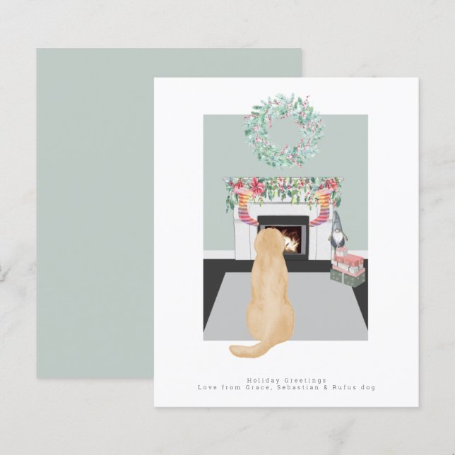 Weihnachts-Gelb-Labrador-Hund Kamin-Szene (Vorne/Hinten)