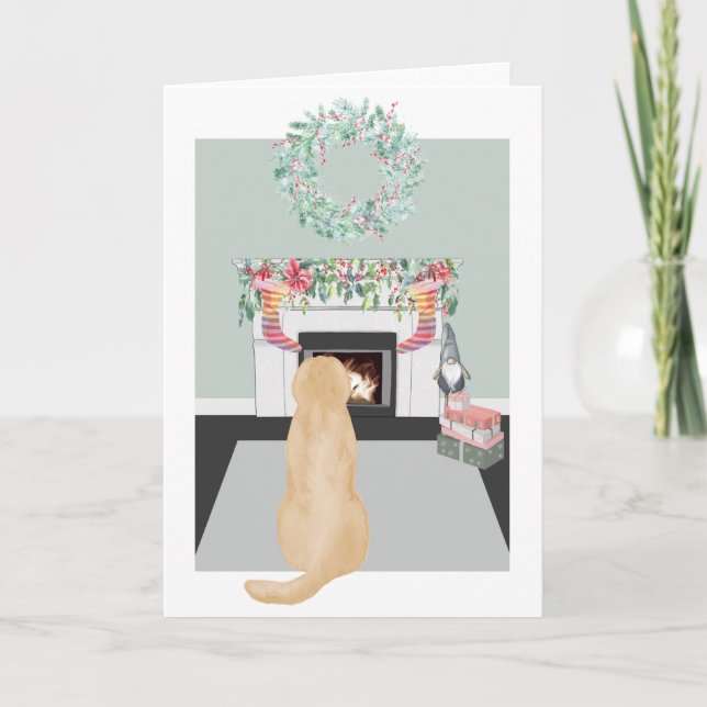 Weihnachts-Gelb-Labrador-Hund Kamin-Szene Karte (Vorderseite)