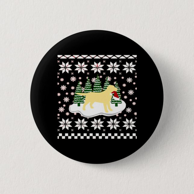 Weihnachts-Gelb-Labrador-Silhouette-Weihnachtsmann Button (Vorderseite)
