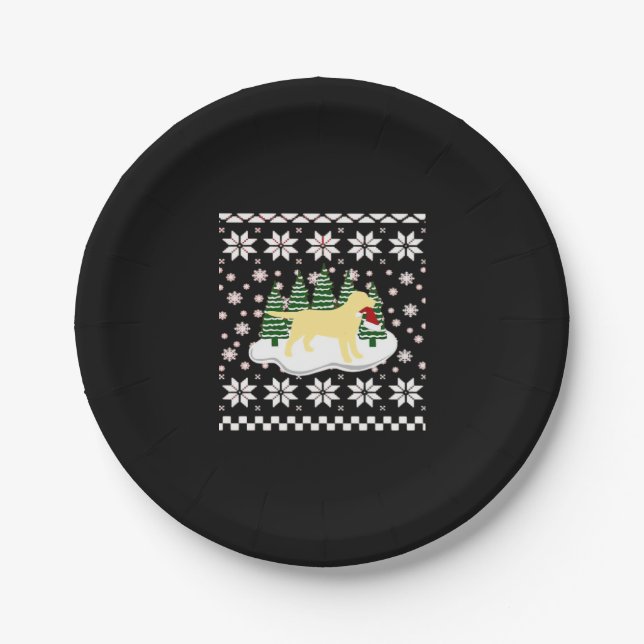 Weihnachts-Gelb-Labrador-Silhouette-Weihnachtsmann Pappteller (Vorderseite)
