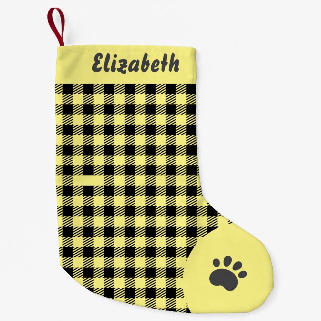 Weihnachts Gelb und Schwarz Buffalo Kariert Custom Kleiner Weihnachtsstrumpf (Vorderseite)