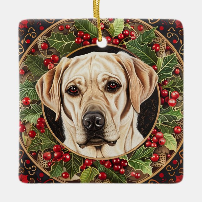Weihnachts-Gelbe Labrador Keramikornament (Vorderseite)