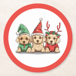 Weihnachts-Gelbe Labrador Retriever Hunde Runder Pappuntersetzer