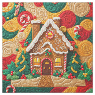 Weihnachts gequiltet Look Gingerbrot Haus Stoff