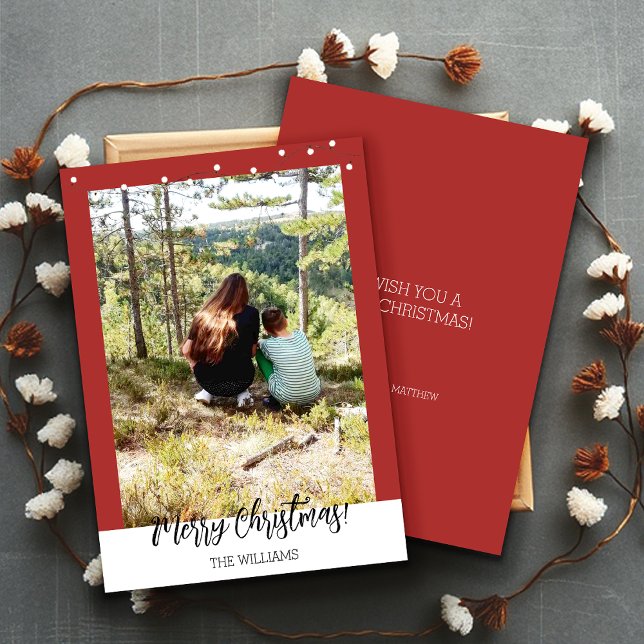 Weihnachts Gerahmtes Foto Burgundy Red Feiertagskarte (Von Creator hochgeladen)