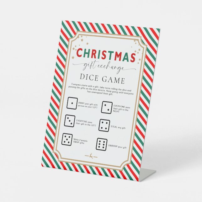 Weihnachts-Geschenk tauschen Würfel Spielzeichen Sockelschild (Vorderseite)
