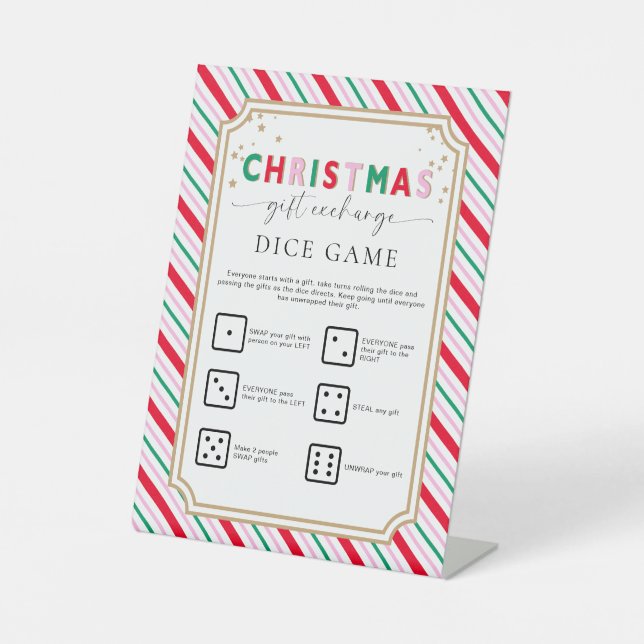 Weihnachts-Geschenk tauschen Würfel Spielzeichen Sockelschild (Vorderseite)