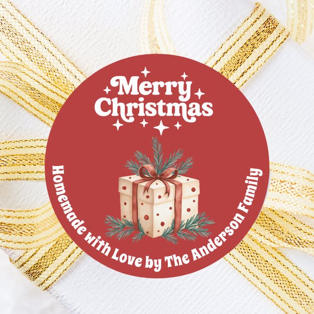 Weihnachts-Geschenkboxen hausgemacht rot Runder Aufkleber (Von Creator hochgeladen)