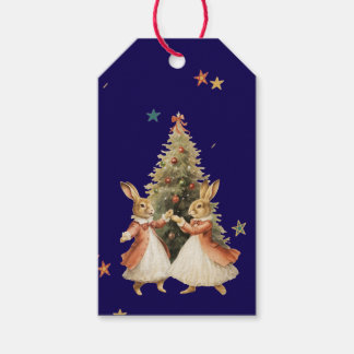 WEIHNACHTS-GESCHENKETIKETT TANZENDE HASEN MIT BAUM GESCHENKANHÄNGER