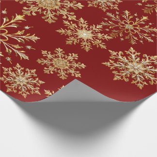 Weihnachts-Geschenkpapier Gold und Rot mit Schneef Geschenkpapier