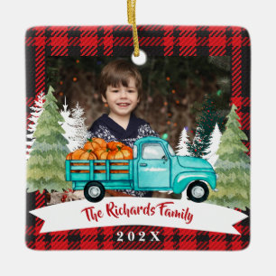 Weihnachts-Geschenkwagen Baum Lieferung Rot Karier Keramikornament