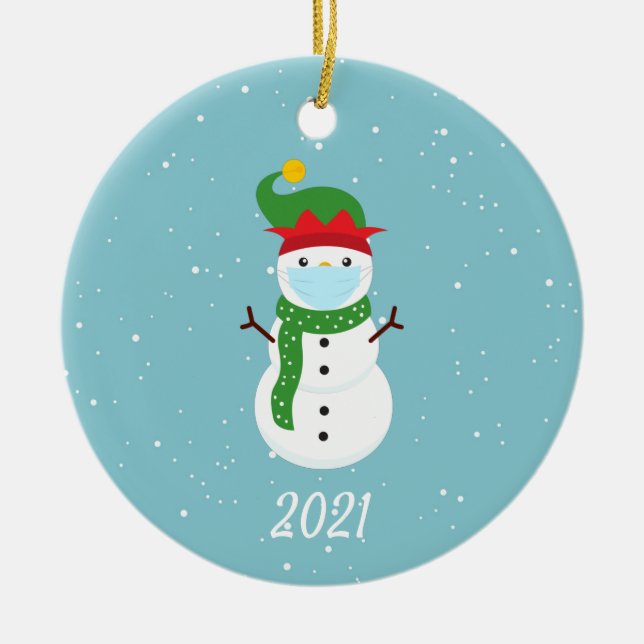 Weihnachts-Gesicht Maske Snowman 2021 Keramik Ornament (Vorne)