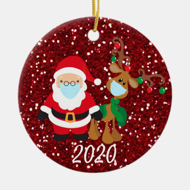 Weihnachts-Gesichtsmaske Santa und Rentier 2020 Se Keramik Ornament (Vorne)