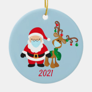 Weihnachts-Gesichtsmaske Weihnachtsmann und Rentie Keramik Ornament