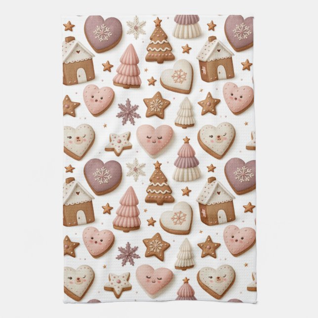 Weihnachts-Gingerbread-Cookie-Muster Geschirrtuch (Vertikal)