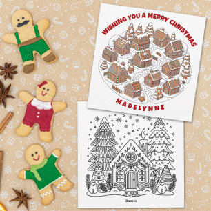 Weihnachts-Gingerbread-Dorf mit Ausmalbild Feiertagskarte