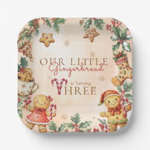 Weihnachts-Gingerbread-Geburtstag Drei Pappteller