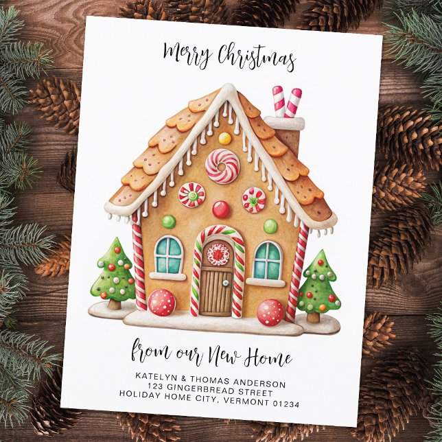 Weihnachts-Gingerbread Haus Neue Adresse ändern Ankündigungspostkarte (Von Creator hochgeladen)
