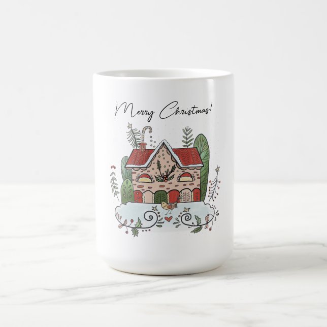 Weihnachts-Gingerbread-Haus-Vogel-Winter  Kaffeetasse (Mittel)