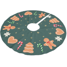 Weihnachts-Gingerbread-Kekse Dunkler grüner Baumsc Polyester Weihnachtsbaumdecke