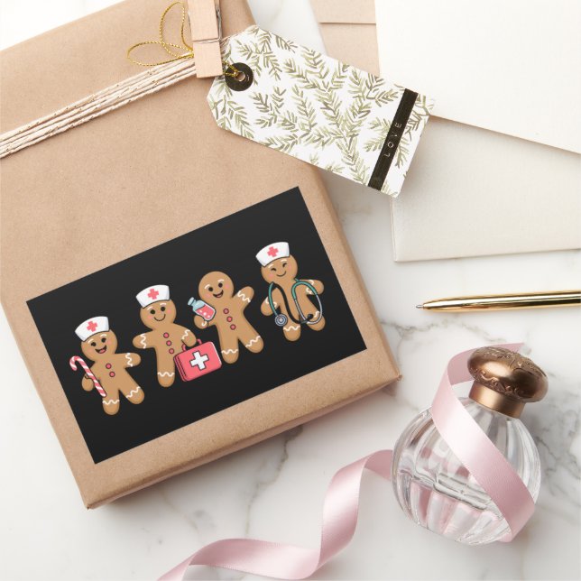 Weihnachts Gingerbread Krankenwagen Team Crew Gesc Rechteckiger Aufkleber (Schenken)