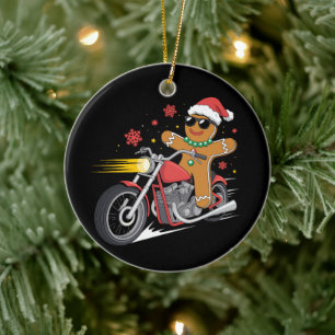 Weihnachts-Gingerbread-Man-Motorrad-Biker-Santa Keramik Ornament