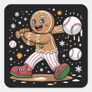 Weihnachts-Gingerbread-Man-Sportler Baseball Quadratischer Aufkleber