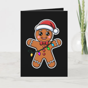 Weihnachts-Gingerbread-Mann-Santa-Hut-Lichter Xmas Karte