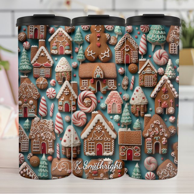 Weihnachts-Gingerbread-Musterkunst Thermosbecher (Von Creator hochgeladen)