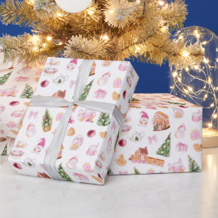 Weihnachts-Gingerbread Pink Geschenkpapier