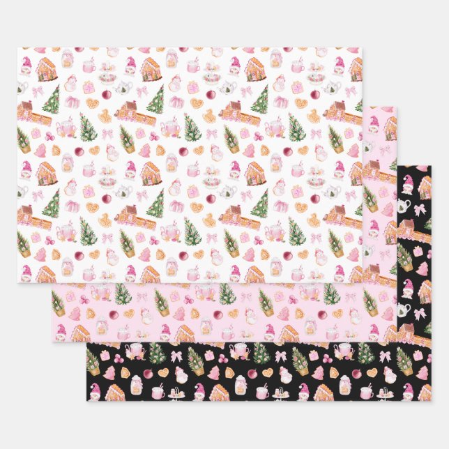 Weihnachts-Gingerbread Pink Geschenkpapier Set (Set)