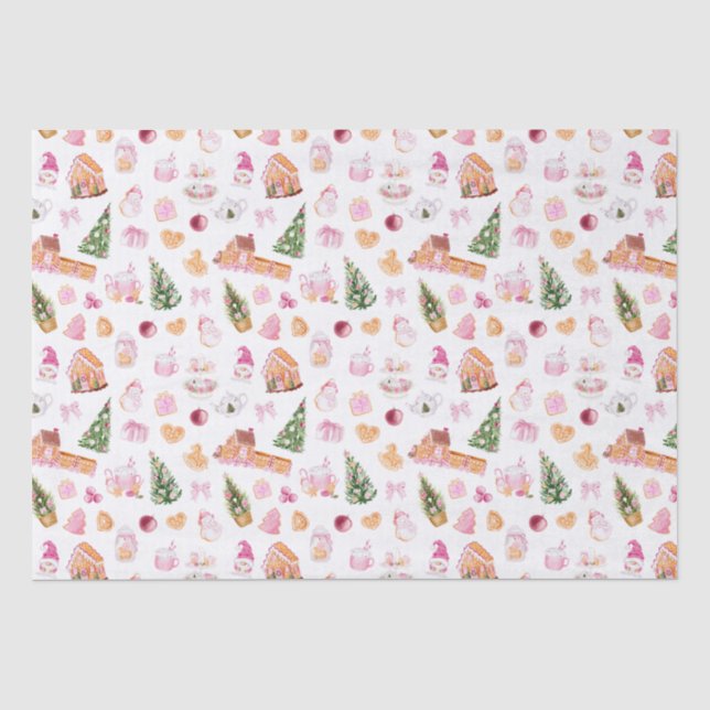 Weihnachts-Gingerbread Pink Seidenpapier (Vorderseite)