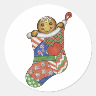 Weihnachts-Gingerbread-Sockenaufkleber Runder Aufkleber