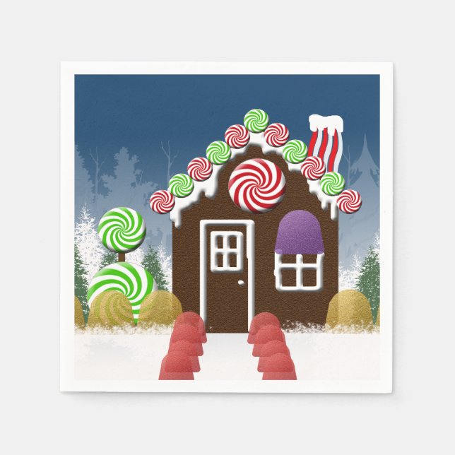Weihnachts-Gingerbrot Holiday Candy Hütte Serviette (Vorderseite)