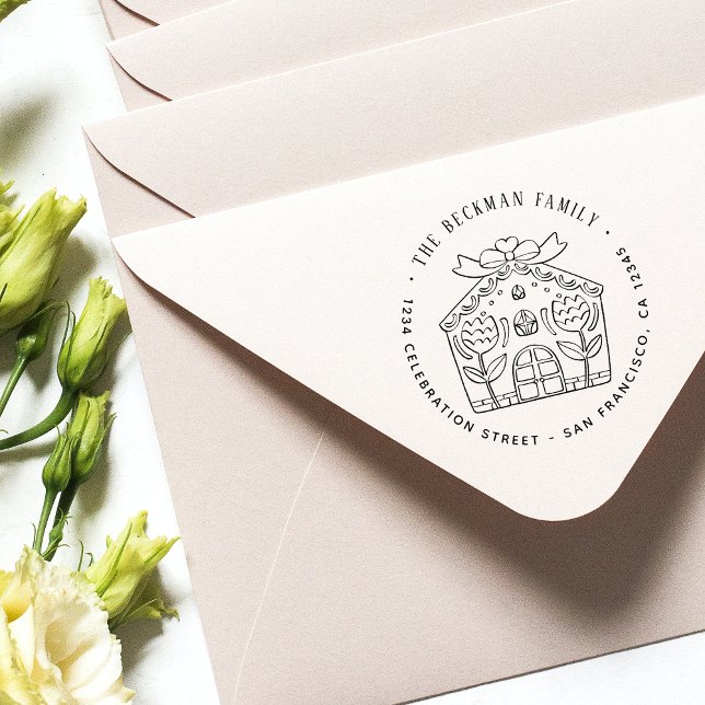 Weihnachts-Gingerbrot Holiday Party Rücksendeadres Gummistempel (Christmas Gingerbread Holiday Party Return Address Rubber Stamp)