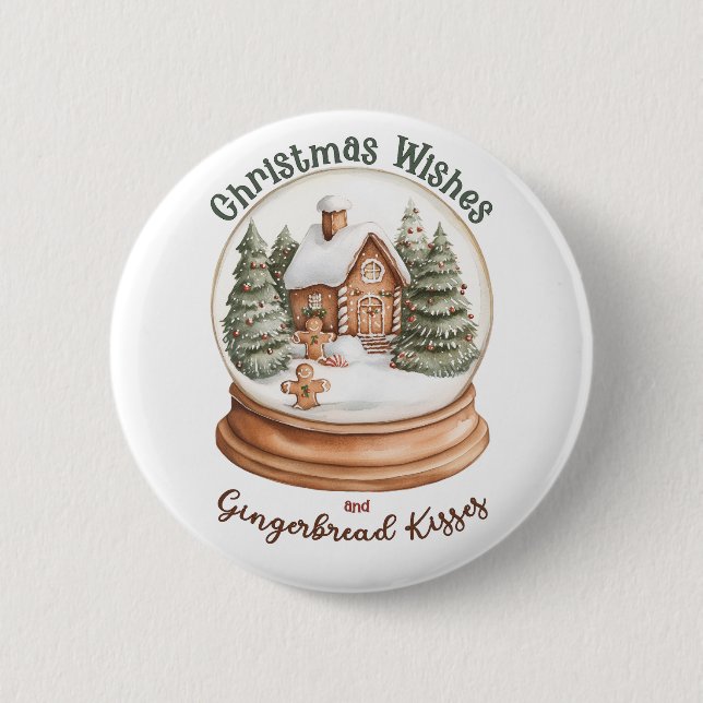 Weihnachts-Gingerbrot Holiday Snow Globe Button (Vorderseite)