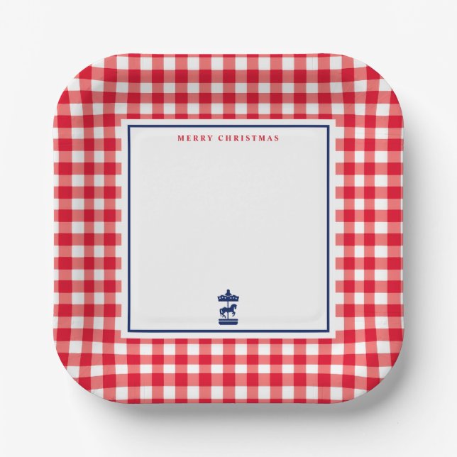 Weihnachts-Gingham-Schick Notizkarte Pappteller (Vorderseite)