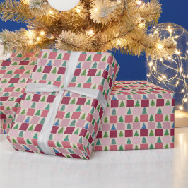 Weihnachts Gingham Wrapping Paper mit Holiday Tree Geschenkpapier