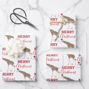 Weihnachts-Giraffe Funny Animal mit Weihnachtsmann Geschenkpapier Set