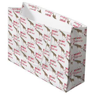 Weihnachts-Giraffe Funny Animal mit Weihnachtsmann Große Geschenktüte