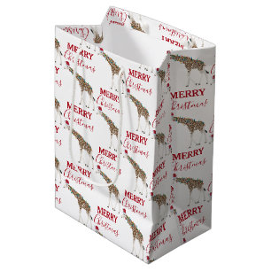 Weihnachts-Giraffe Funny Animal mit Weihnachtsmann Mittlere Geschenktüte