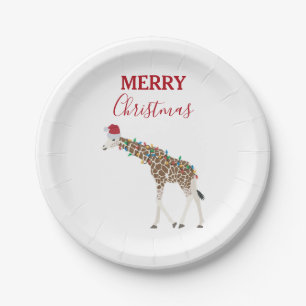 Weihnachts-Giraffe Funny Animal mit Weihnachtsmann Pappteller