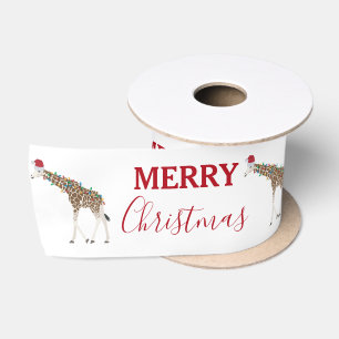 Weihnachts-Giraffe Funny Animal mit Weihnachtsmann Satinband
