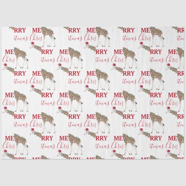 Weihnachts-Giraffe Funny Animal mit Weihnachtsmann Seidenpapier (Vorderseite)