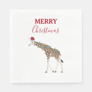 Weihnachts-Giraffe Funny Animal mit Weihnachtsmann Serviette