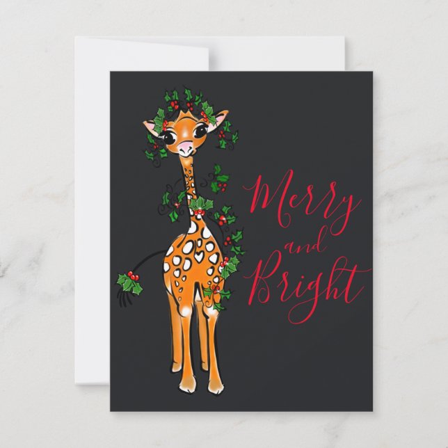 Weihnachts-Giraffe, rote grüne Gartenanlage Mitteilungskarte (Vorderseite)